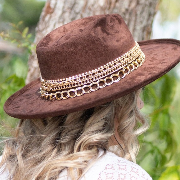 “Larison” brown began suede rancher hat with bling